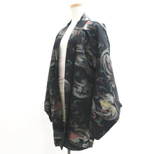 Load image into Gallery viewer, Haori Jacket Vintage(1950-1980) Black Silver Gold Wave Silk #9244E3
