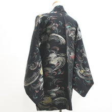 Load image into Gallery viewer, Haori Jacket Vintage(1950-1980) Black Silver Gold Wave Silk #9244E3