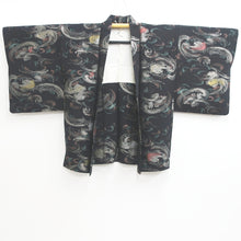 Load image into Gallery viewer, Haori Jacket Vintage(1950-1980) Black Silver Gold Wave Silk #9244E3
