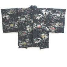 Load image into Gallery viewer, Haori Jacket Vintage(1950-1980) Black Silver Gold Wave Silk #9244E3