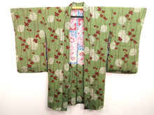 Load image into Gallery viewer, Haori Jacket Vintage(1920-1950) Long Type Naga-baori Moss Green Chrysanthemum #130
