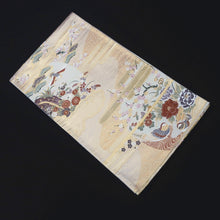 Load image into Gallery viewer, Fukuro Obi Vintage(1950-1980) White Gold Crane Birds Plum blossom Silk BB183V1