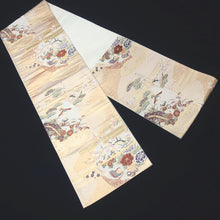 Load image into Gallery viewer, Fukuro Obi Vintage(1950-1980) White Gold Crane Birds Plum blossom Silk BB183V1