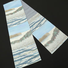 Load image into Gallery viewer, Fukuro Obi Vintage(1950-1980) Light Blue Minoru Sakuragi Winter Landscape Silk BB223V3