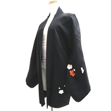 Load image into Gallery viewer, Haori Jacket Vintage(1950-1980) Black Embroidery Ume Branch Silk #9592H4