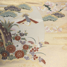 Load image into Gallery viewer, Fukuro Obi Vintage(1950-1980) White Gold Crane Birds Plum blossom Silk BB183V1