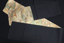 Load image into Gallery viewer, Fukuro Obi Gold Silver Green Landscape Tokaido Silk BB165W2