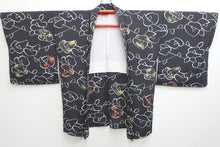 Load image into Gallery viewer, Haori Jacket Vintage(1950-1980) Black Flower Silk #8731J5
