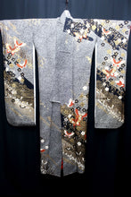 Load image into Gallery viewer, Furisode Black Gold White Butterfly Sakura Tall Silk #8775A2