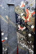 Load image into Gallery viewer, Furisode Black Gold White Butterfly Sakura Tall Silk #8775A2
