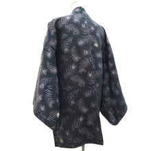 Load image into Gallery viewer, Haori Jacket Vintage(1950-1980) Black Silver Gold Peacock feather Silk #9541H2