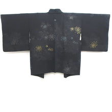 Load image into Gallery viewer, Haori Jacket Vintage(1950-1980) Black Silver Gold Chrysanthemum Silk #9229E3