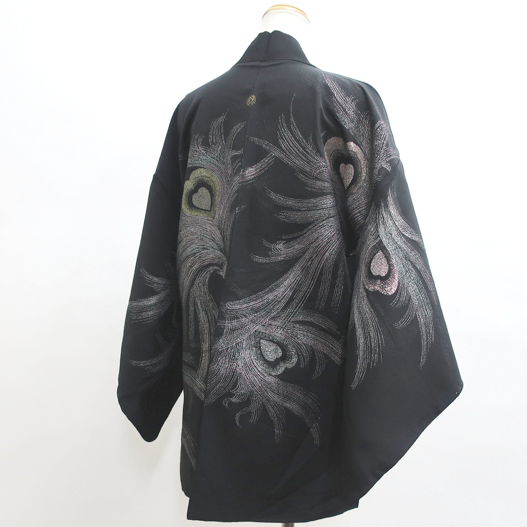 Haori Jacket Vintage(1950-1980) Black Peacock feather Silk Haori Jacket Vintage(1950-1980) Black Peacock feather Silk