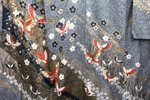 Load image into Gallery viewer, Furisode Black Gold White Butterfly Sakura Tall Silk #8775A2