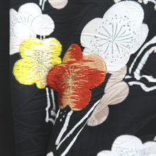Load image into Gallery viewer, Haori Jacket Vintage(1950-1980) Black Embroidery Ume Branch Silk #9592H4