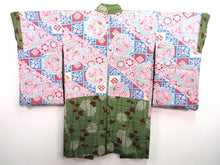 Load image into Gallery viewer, Haori Jacket Vintage(1920-1950) Long Type Naga-baori Moss Green Chrysanthemum #130