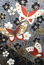 Load image into Gallery viewer, Furisode Black Gold White Butterfly Sakura Tall Silk #8775A2