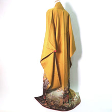 Load image into Gallery viewer, Furisode Yellow brown Ume Peony Wisteria Silk #9105D3