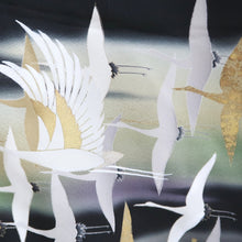 Load image into Gallery viewer, Tomesode Black Crane Birds Tall Silk #9313F2