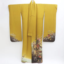Load image into Gallery viewer, Furisode Yellow brown Ume Peony Wisteria Silk #9105D3