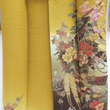Load image into Gallery viewer, Furisode Yellow brown Ume Peony Wisteria Silk #9105D3