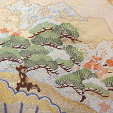 Load image into Gallery viewer, Fukuro Obi Vintage(1950-1980) Gold Folding Fan Crane Birds Silk BB184V1