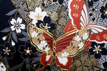 Load image into Gallery viewer, Furisode Black Gold White Butterfly Sakura Tall Silk #8775A2