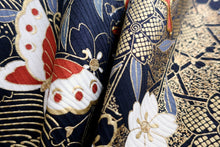 Load image into Gallery viewer, Furisode Black Gold White Butterfly Sakura Tall Silk #8775A2