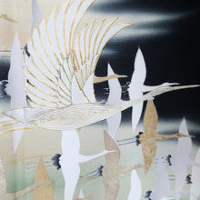 Load image into Gallery viewer, Tomesode Black Crane Birds Tall Silk #9313F2