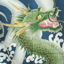 Load image into Gallery viewer, Men's Kimono Vintage(1950-1980) Blueish Green Hand painted Dragon Silk #9124D4