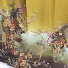 Load image into Gallery viewer, Furisode Yellow brown Ume Peony Wisteria Silk #9105D3