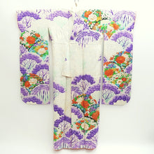 Load image into Gallery viewer, Furisode Cream white Purple Plum blossom Chrysanthemum Silk #9475G4
