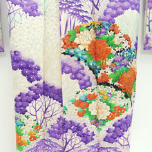 Load image into Gallery viewer, Furisode Cream white Purple Plum blossom Chrysanthemum Silk #9475G4