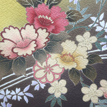 Load image into Gallery viewer, Furisode Yellow brown Ume Peony Wisteria Silk #9105D3