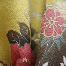 Load image into Gallery viewer, Furisode Yellow brown Ume Peony Wisteria Silk #9105D3