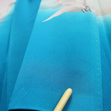 Load image into Gallery viewer, Furisode Vintage(1950-1980) Emerald blue Crane Birds Silk #9151D4