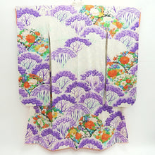 Load image into Gallery viewer, Furisode Cream white Purple Plum blossom Chrysanthemum Silk #9475G4