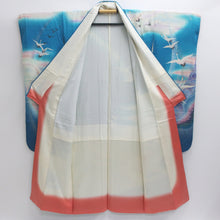 Load image into Gallery viewer, Furisode Vintage(1950-1980) Emerald blue Crane Birds Silk #9151D4