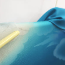 Load image into Gallery viewer, Furisode Vintage(1950-1980) Emerald blue Crane Birds Silk #9151D4