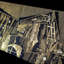 Load image into Gallery viewer, Fukuro Obi Vintage(1950-1980) Gold Black Hokusai Fugaku-Sanjurokkei Silk BB202V2