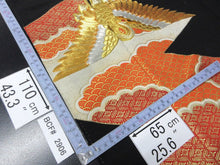 Load image into Gallery viewer, BCF#2906 Silk Tomesode Fabric Vintage(1950-1980) Embroidery Crane Bird Black Gold 43.3x25.6in(110x65cm)
