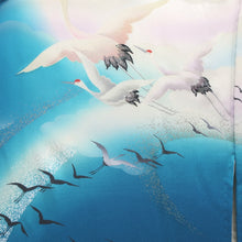 Load image into Gallery viewer, Furisode Vintage(1950-1980) Emerald blue Crane Birds Silk #9151D4
