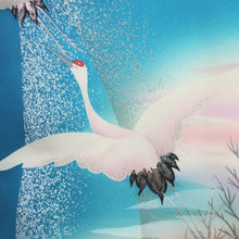 Load image into Gallery viewer, Furisode Vintage(1950-1980) Emerald blue Crane Birds Silk #9151D4