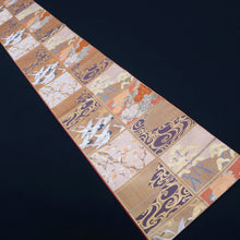 Load image into Gallery viewer, Fukuro Obi Vintage(1950-1980) Gold Crane Birds Plum blossom Irogami Silk BB187V1