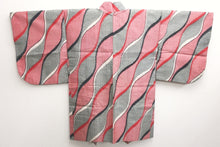 Load image into Gallery viewer, Haori Jacket Vintage(1920-1950) Red Black Gray Tatewaku Meisen Silk #8759A1