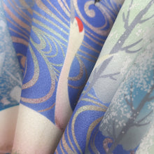 Load image into Gallery viewer, Furisode Vintage(1950-1980) Emerald blue Crane Birds Silk #9151D4