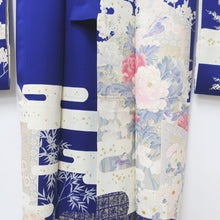Load image into Gallery viewer, Furisode Blue Birds Cherry Blossom Silk #8934B5