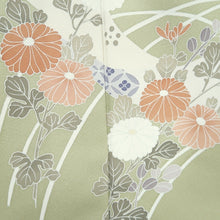 Load image into Gallery viewer, Kimono Pale Green Chrysanthemum Bellflower Camellia Silk #9361F5