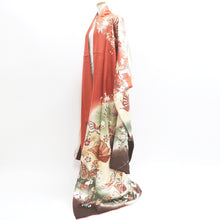 Load image into Gallery viewer, Furisode Vermillion Pale Green Butterfly Cherry Blossom Tall Silk #9307F1