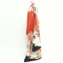 Load image into Gallery viewer, Furisode Vintage(1950-1980) Light Red Crane Birds Sakura Silk #9468G4